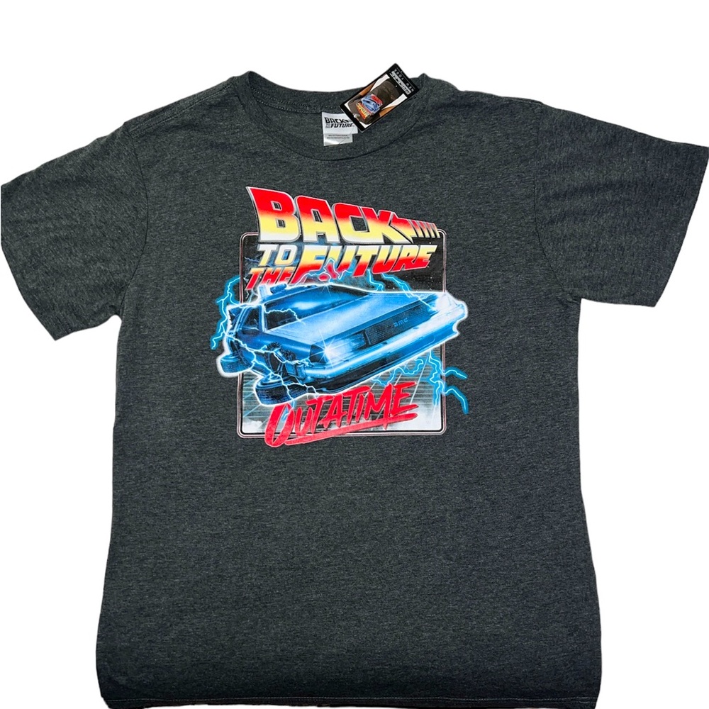 Back To The Future Movie Graphic T-shirt dark gray color, It runs small
